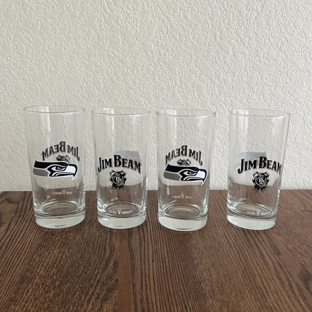 Set of 4 Seahawks x Jim Beam Highball Glasses NFL Super Bowl Game Day Barware